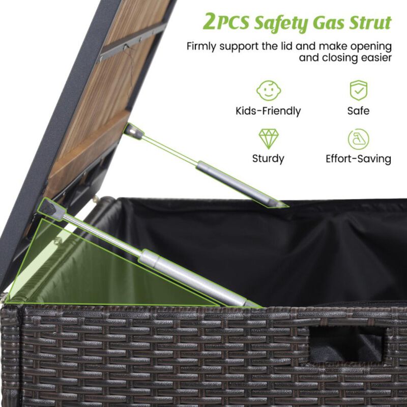 Hivvago 134 Gallon Rattan Storage Box with Zippered Liner and Solid Acacia Wood Top