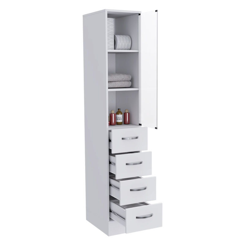 DEPOT E-SHOP Magna Linen Cabinet, Three Shelves, Four Drawers, White