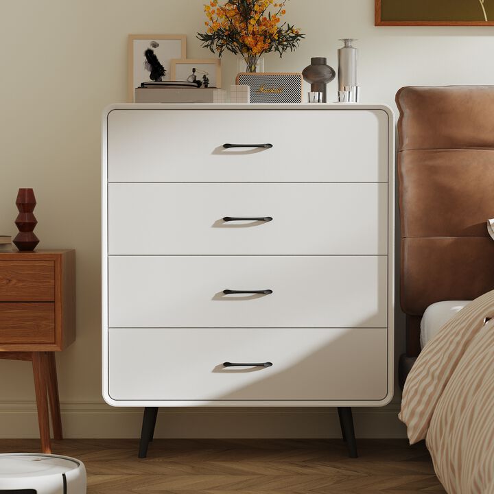 FUFU&GAGA Modern 4-Drawer Dresser with Sleek Black Handles & Legs (31.5" W x 15.7" D x 38.6" H), White