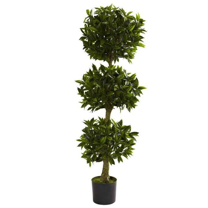 Hivvago 5 Feet Triple Bay Leaf Topiary UV Resistant (Indoor/Outdoor)