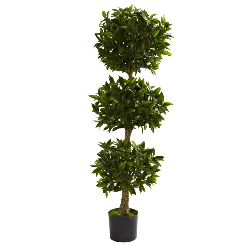 Hivvago 5 Feet Triple Bay Leaf Topiary UV Resistant (Indoor/Outdoor)