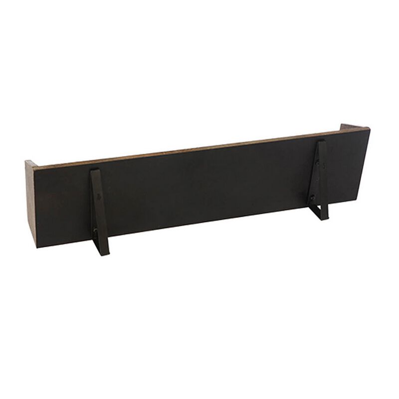 36 Inch Wine Rack Display Shelf Set of 2, Rectangular, Brown Wood, Black - Benzara