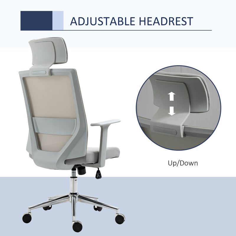 Grey Ergonomic Task Chair: High Back Swivel Office Chair with Lumbar Support