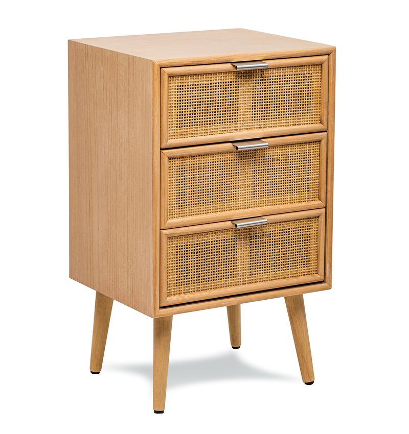 Scandinavian Wooden Commode Chiffonier with 3 Drawers and Rattan Caning
