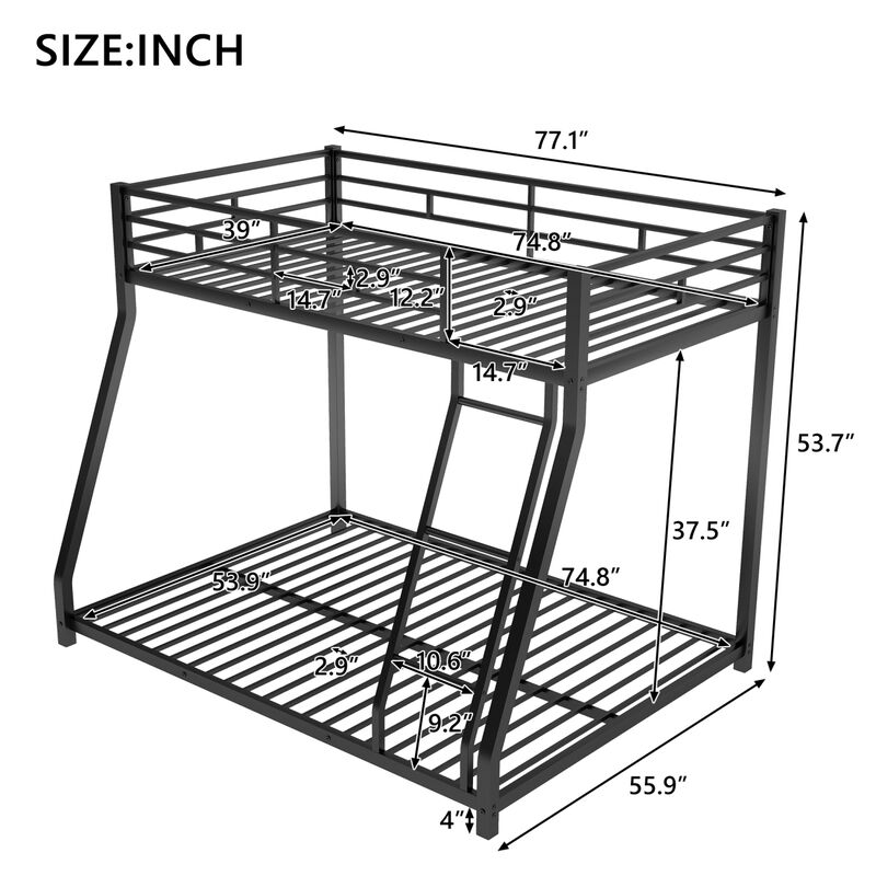 Metal Floor Bunk Bed, Twin Over Full