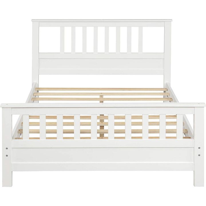 Pine Wood Platform Bed with Slatted Headboard and Footboard for Sturdy Support