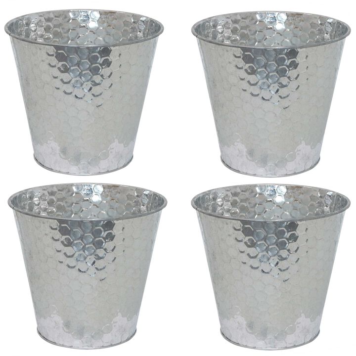 Sunnydaze Set of 4 Steel Buckets with Hexagon Pattern
