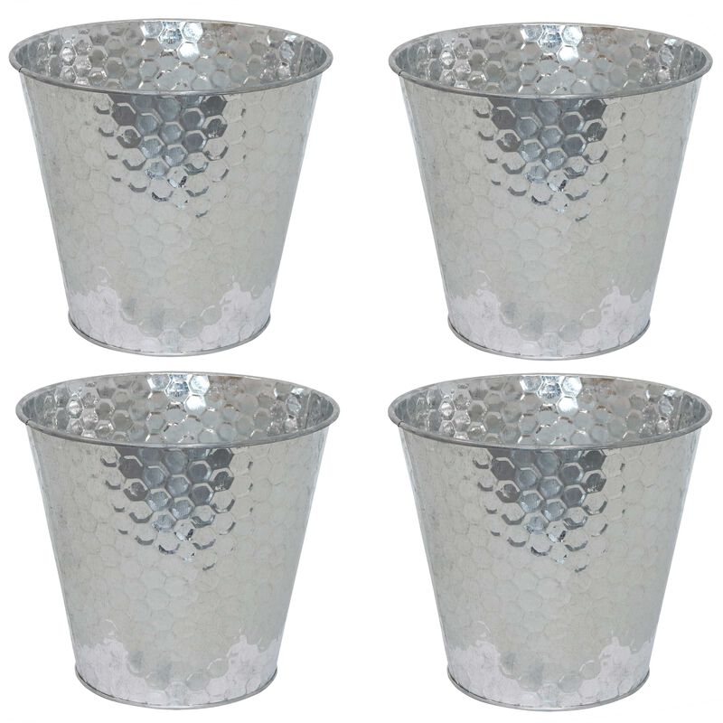 Sunnydaze Set of 4 Steel Buckets with Hexagon Pattern