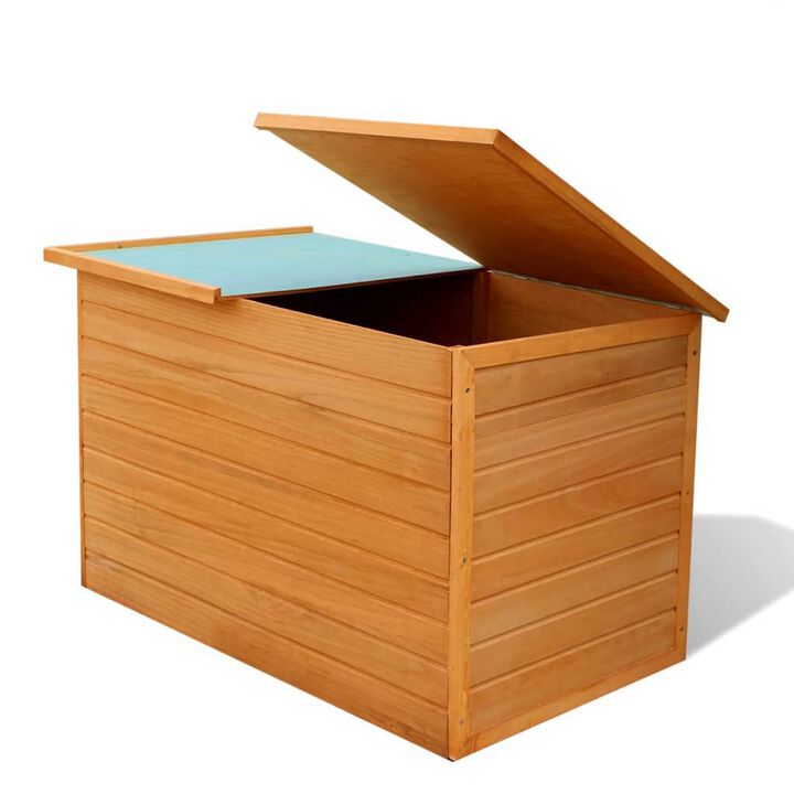 Outdoor Deck Patio Storage Box, Hinged Lift Top, Brown Wood 28x28x50 - Benzara