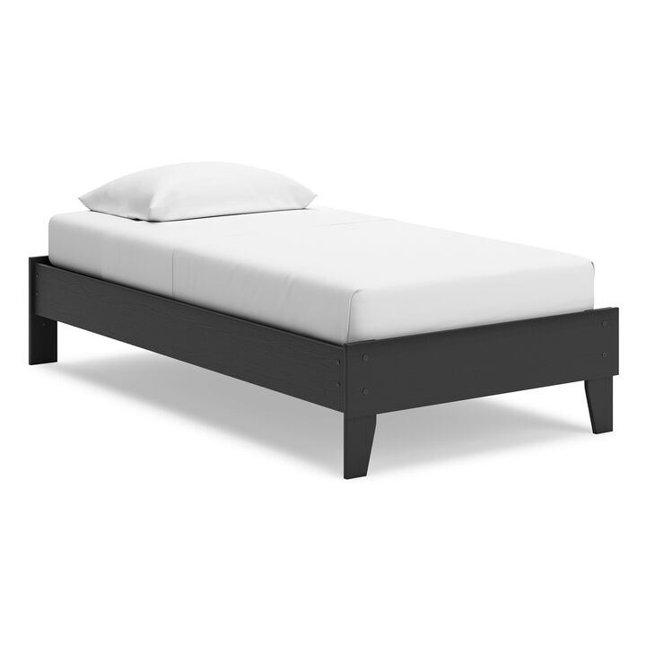 Alli Twin Size Platform Bed, Matte Black Wood Frame with Laminate - Benzara