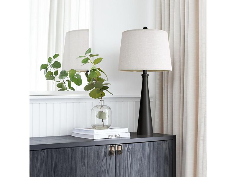 Modern Black Nightstand Lamp with Fabric Shade