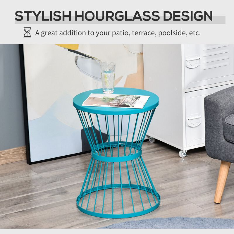Blue Outdoor Accent: 16" Round Hourglass Steel Patio Side Table