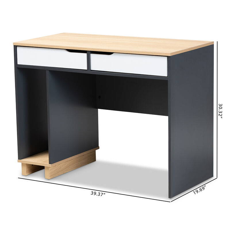 Baxton Studio Reed Mid Century Modern 2 Drawer Wood Computer Desk