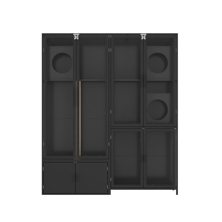 FUFU&GAGA 3-Level Cat Tower with Jumping Platform, Sisal Scratching Posts, Acrylic Doors & Storage Cabinet, (63" Lx 23.6"W x 74.8"H), Black