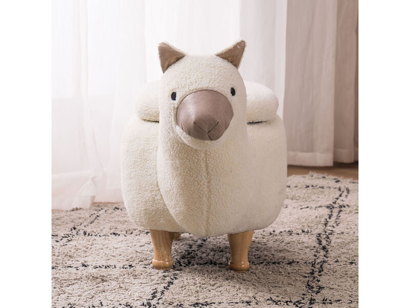 Cream and Tan Llama Storage Ottoman