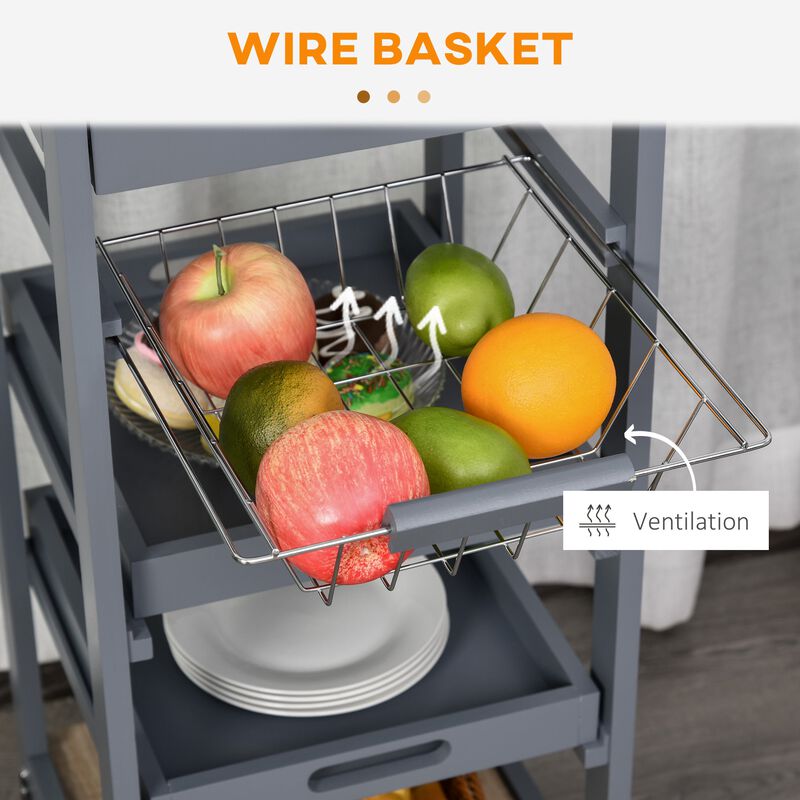 Gray Kitchen Helper: Rolling Cart with Tray and Basket