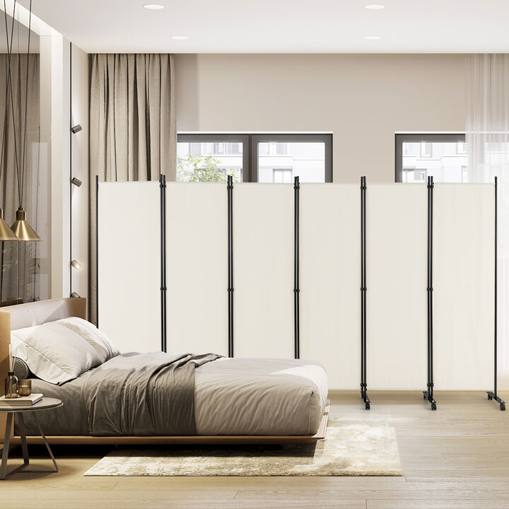 6 Panel 5.7 Feet Tall Rolling Room Divider on Wheels