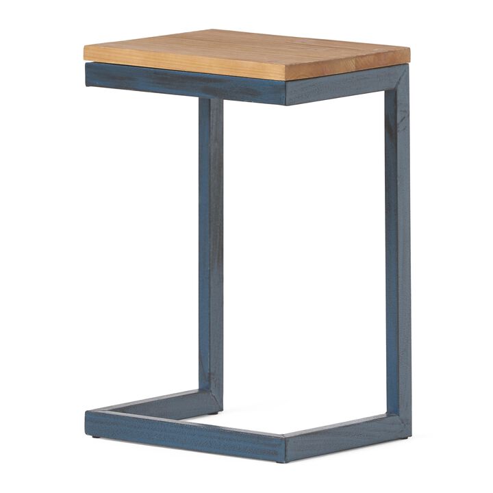 Small Accent End Table, 13 Inch, C Shaped Iron Legs, Black, Brown Wood - Benzara