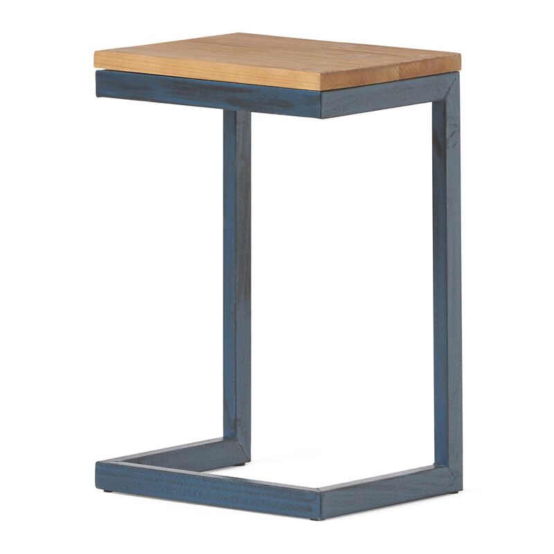 Small Accent End Table, 13 Inch, C Shaped Iron Legs, Black, Brown Wood - Benzara