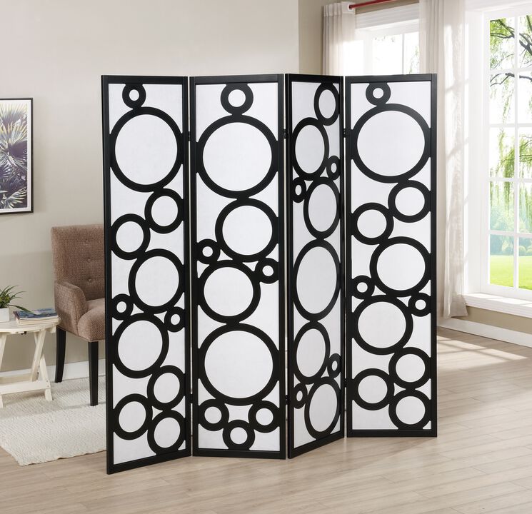 Streamdale Arvada 4-Panel Wood Room Divider with Circle Pattern, Black