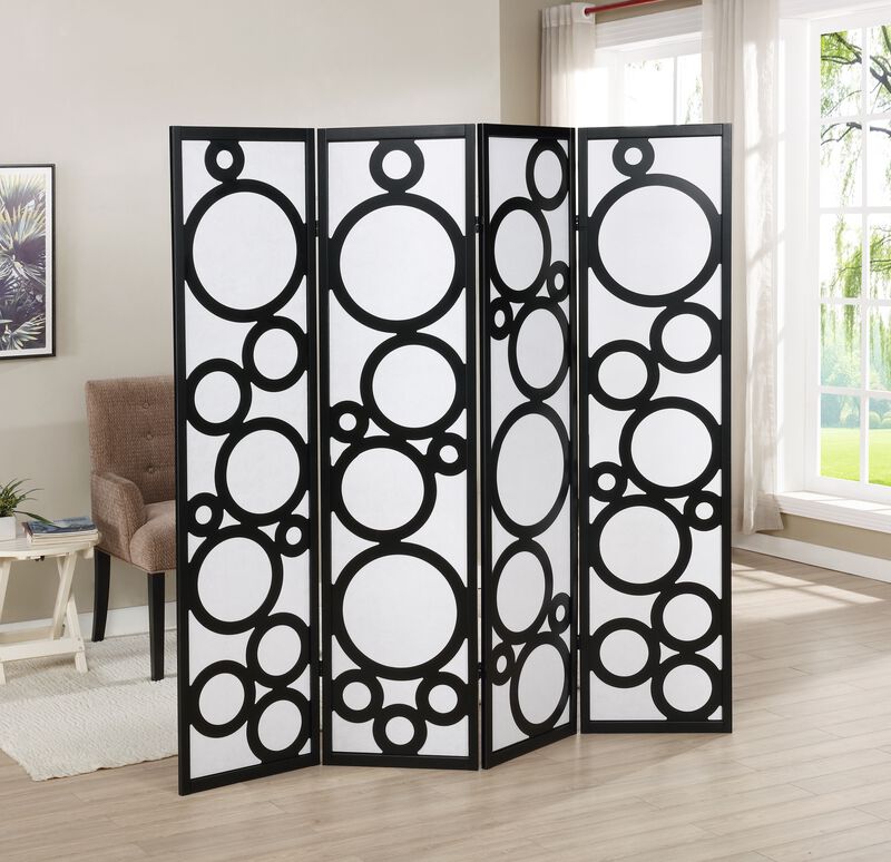 Streamdale Arvada 4-Panel Wood Room Divider with Circle Pattern, Black
