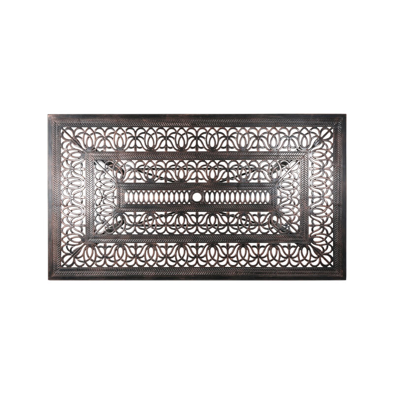 Shaili Outdoor Dining Table, Rectangular 68 Inch, Shiny Copper Cast Metal - Benzara