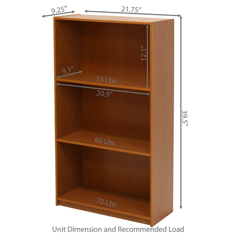 Hivvago Light Cherry Finish 3 Tier Storage Shelves Bookcase