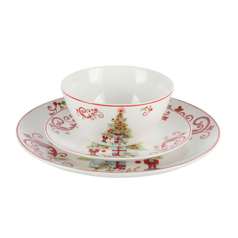 Gibson Home Festive Tree 12 Piece Porcelain Dinnerware Set