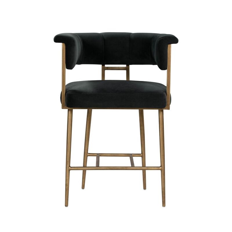 Belen Kox Modern Grey Velvet Counter Stool with Antique Brass, Belen Kox