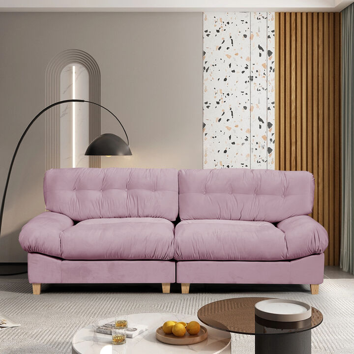 90.5 "Cloud separation sofa, Love Seat sofa , with 2 pillows, frosted velvet minimalist sofa，uitable for living room, apartment, bedroom, office, pink