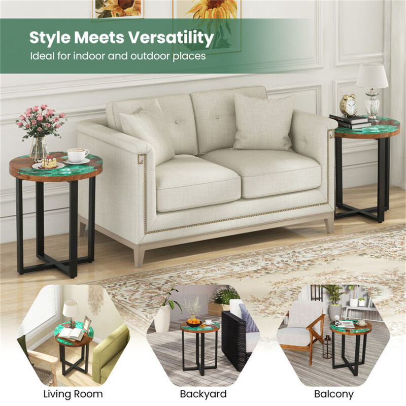 Round End Table with Epoxy Top Stylish & Durable for Indoor and Outdoor Use