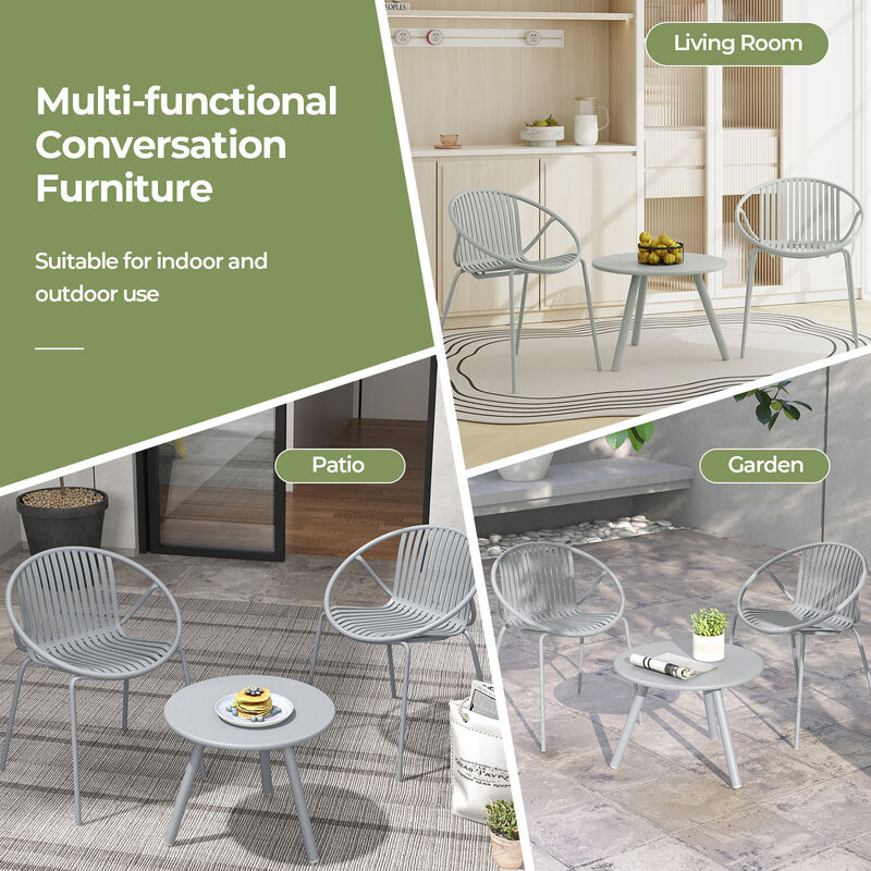 All-Weather PP Patio Conversation Set with Round Coffee Table and 2 Chairs for Outdoor Relaxation