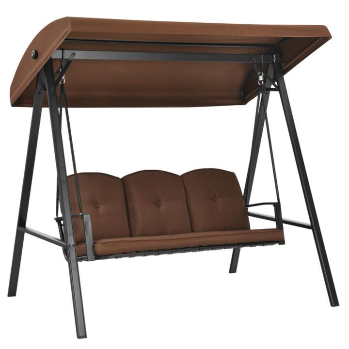 Hivvago Outdoor 3-Seat Porch Swing with Adjust Canopy and Cushions