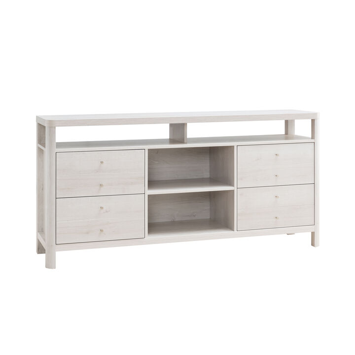 White Oak TV Stand Buffet with 8 Drawers and 2 Center Shelves