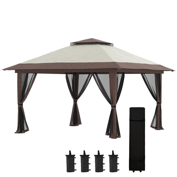 Beige Outdoor Shelter: 13x13ft Netted Pop Up Gazebo Canopy Tent