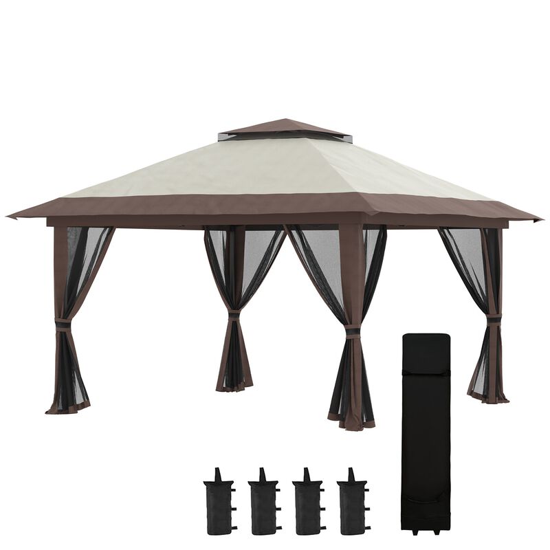 Beige Outdoor Shelter: 13x13ft Netted Pop Up Gazebo Canopy Tent