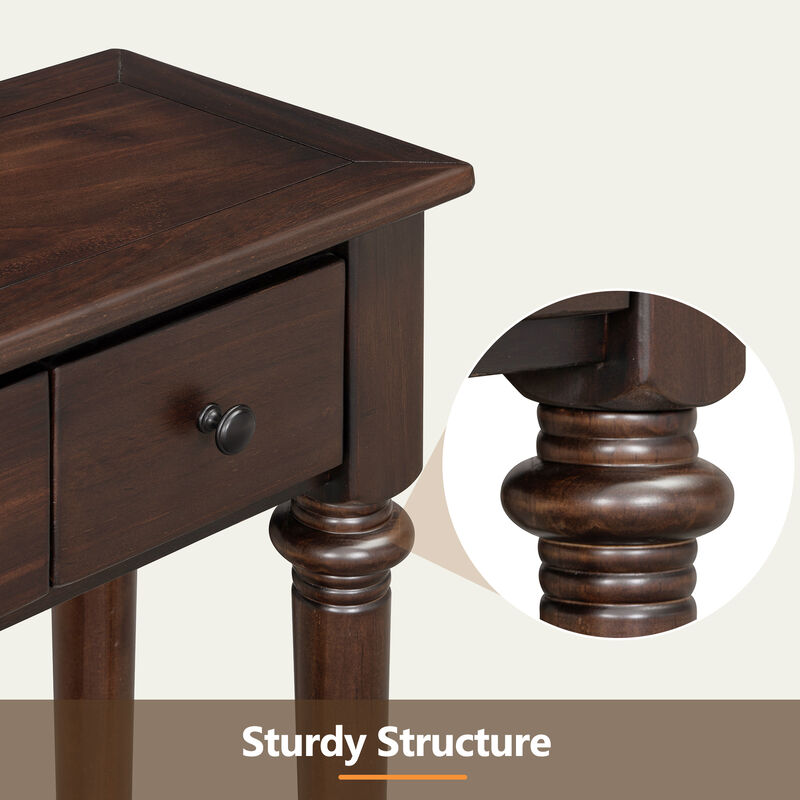 Gewnee Retro Console Table with 4 Drawers and Open Shelf