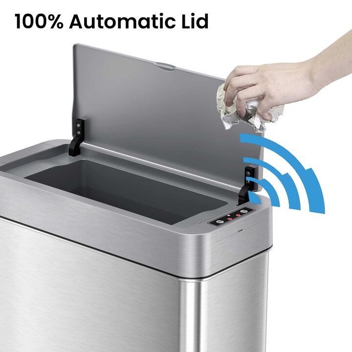 iTouchless 4 Gallon Stainless Steel Slim Sensor Trash Can (Right Side Lid Open)