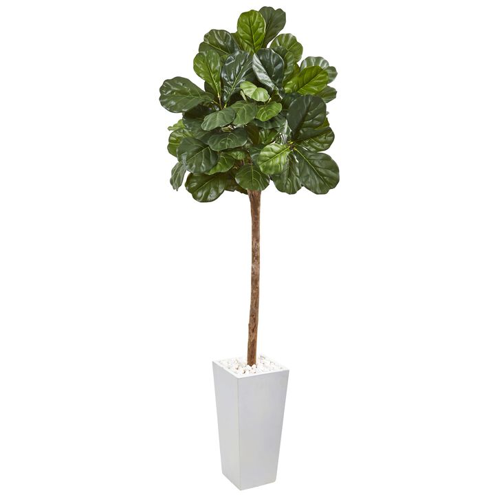 Hivvago 75 Inches Fiddle Leaf Fig Artificial Tree in White Planter
