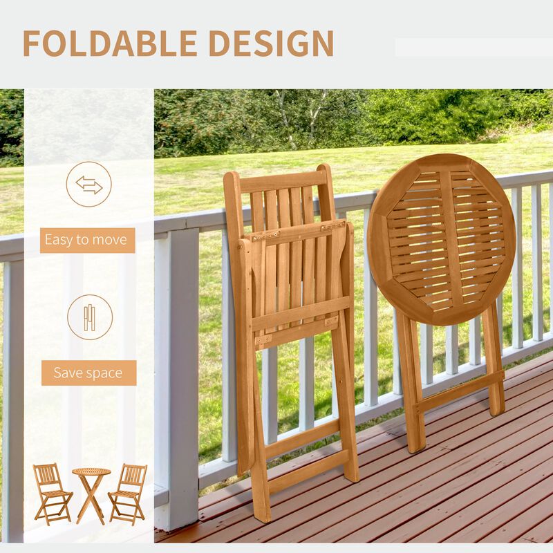 Teak Alfresco Bistro: 3-Piece Folding Acacia Wood Set with Square Table