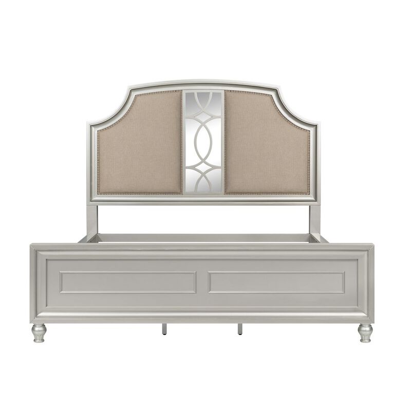 New Classic Furniture Reflections Wood Upholstered California King Bed, Silver