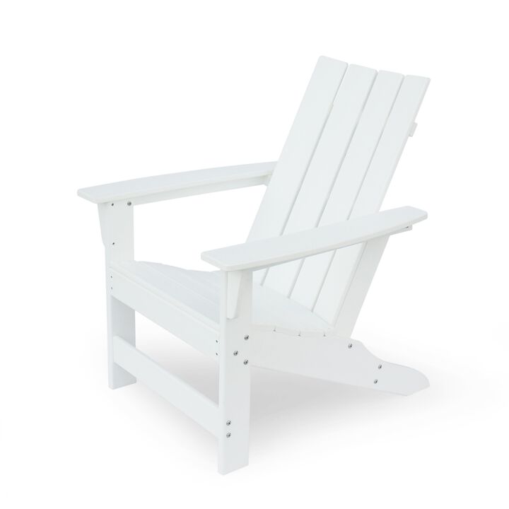 Elisa Outdoor Adirondack Chair, White Resin, Slat Panel Back and Seat - Benzara