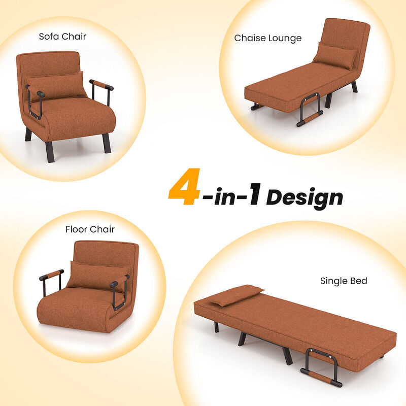 Folding 6 Position Convertible Sleeper Bed Armchair Lounge Couch with Pillow