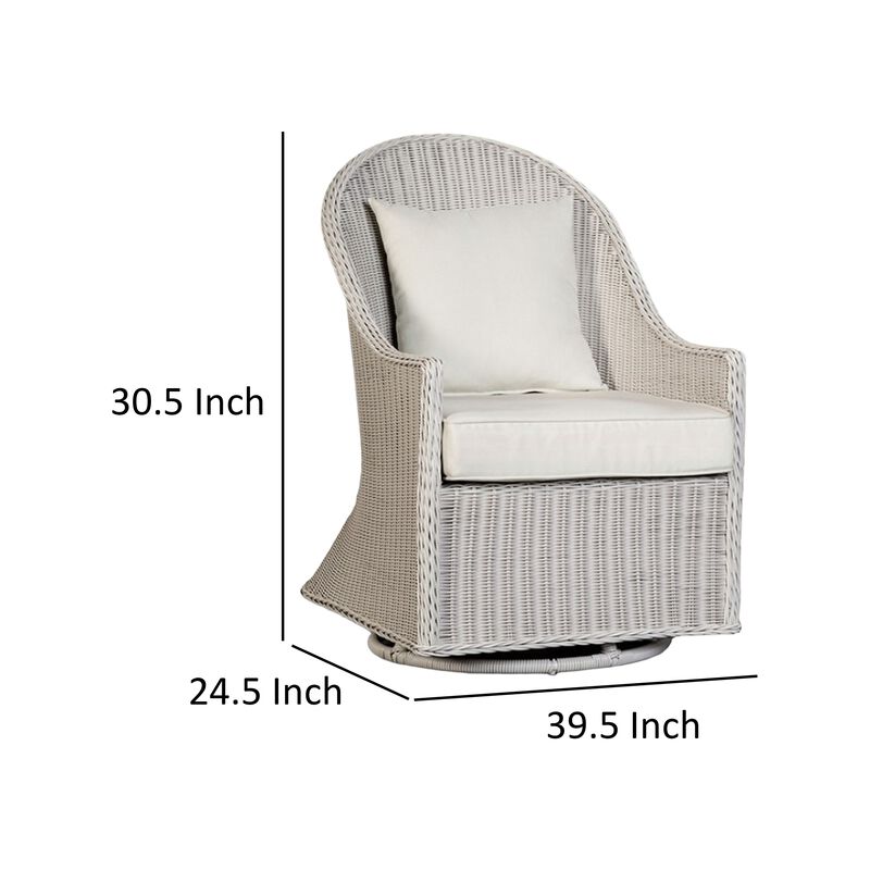 Tomo Outdoor Swivel Chair, Wingback Design, White Fabric, Wicker Rattan