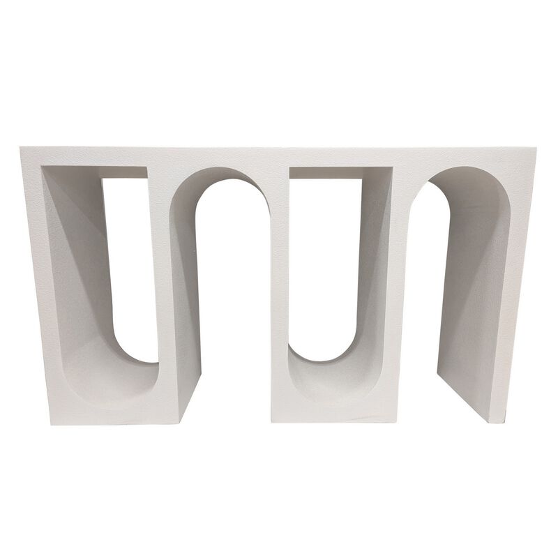 Rectangular Console Table with Wavelike Base, 54 Inch White Wood - Benzara
