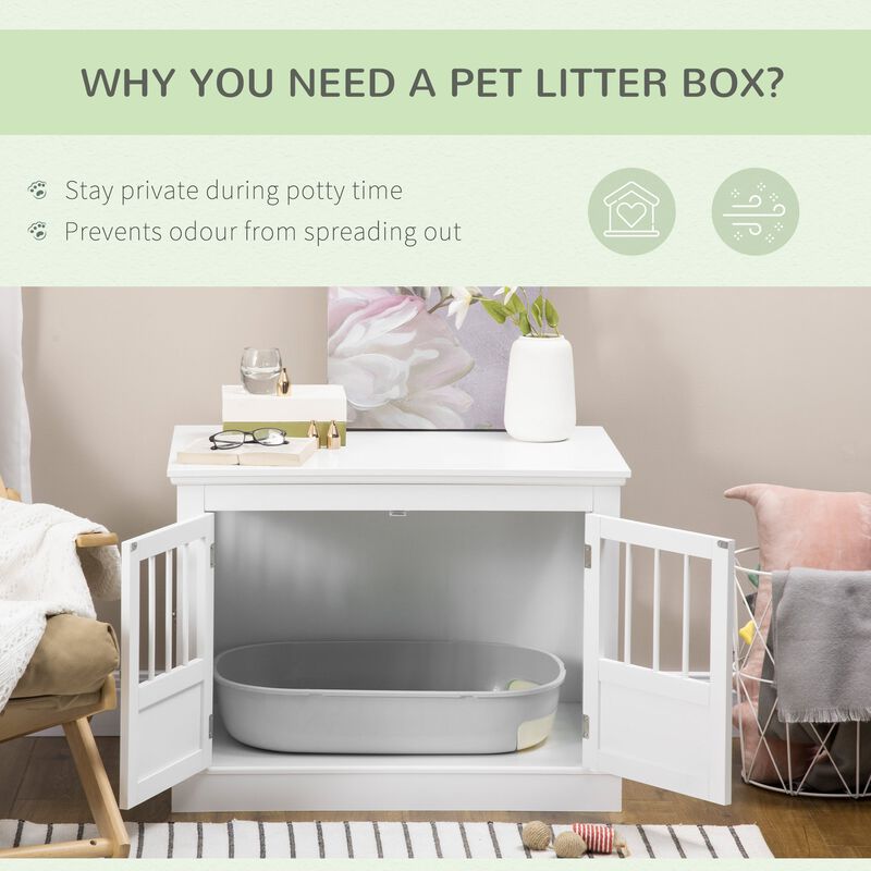 White Pet Haven: Wooden Dog Crate End Table with Triple Doors