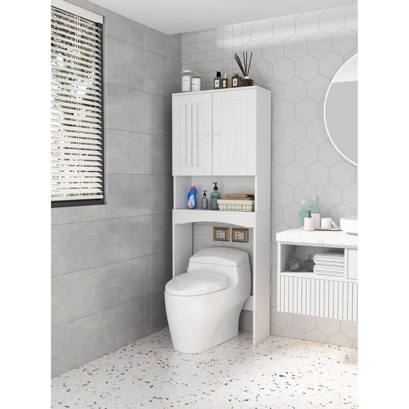 Home Bathroom Shelf Over-The-Toilet, Bathroom SpaceSaver, Bathroom Storage Cabinet Organizer, White