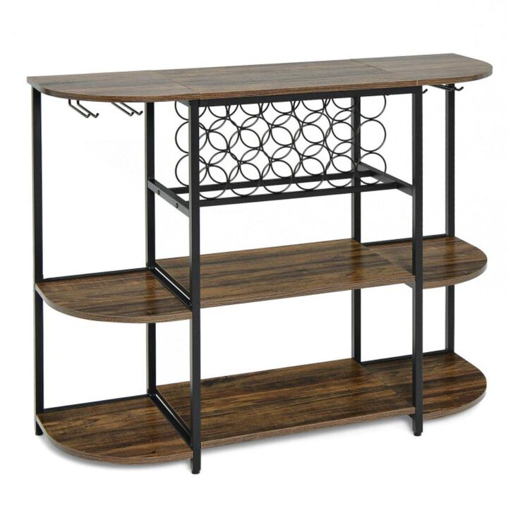 Hivvago 47 Inches Wine Rack Table with Glass Holder and Storage Shelves