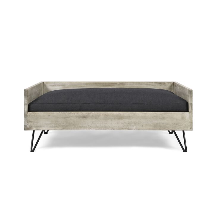 Paulo Dog Pet Bed, Gray Fabric Soft Cushioning, Taupe Gray, 30 Inch - Benzara