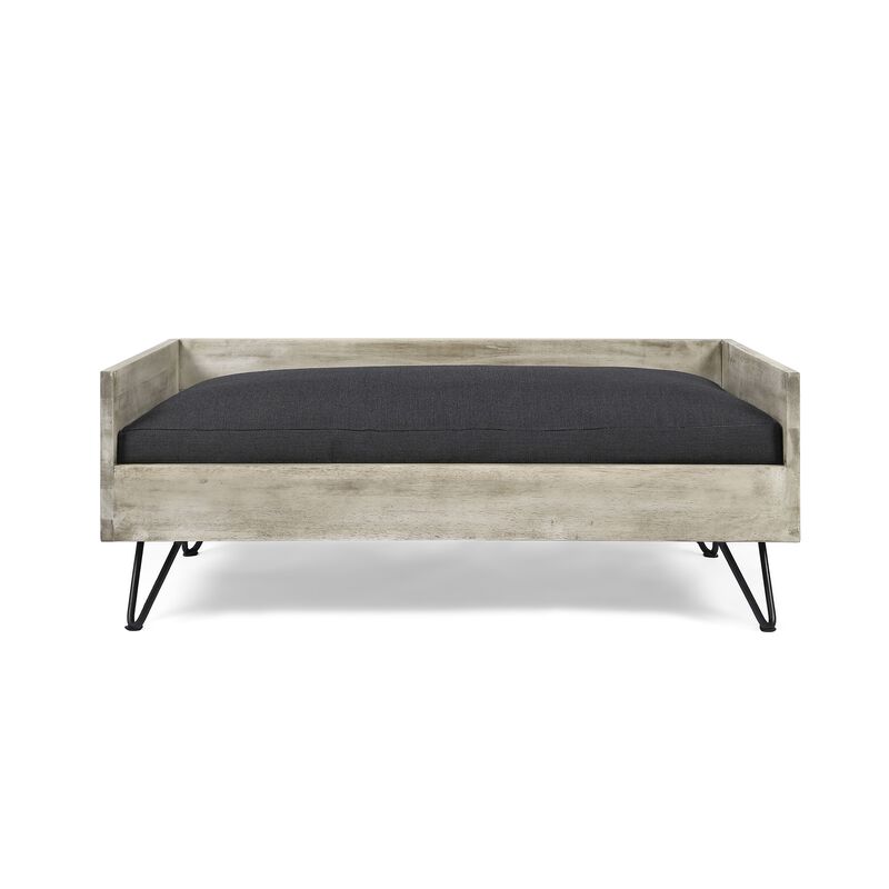 Paulo Dog Pet Bed, Gray Fabric Soft Cushioning, Taupe Gray, 30 Inch - Benzara